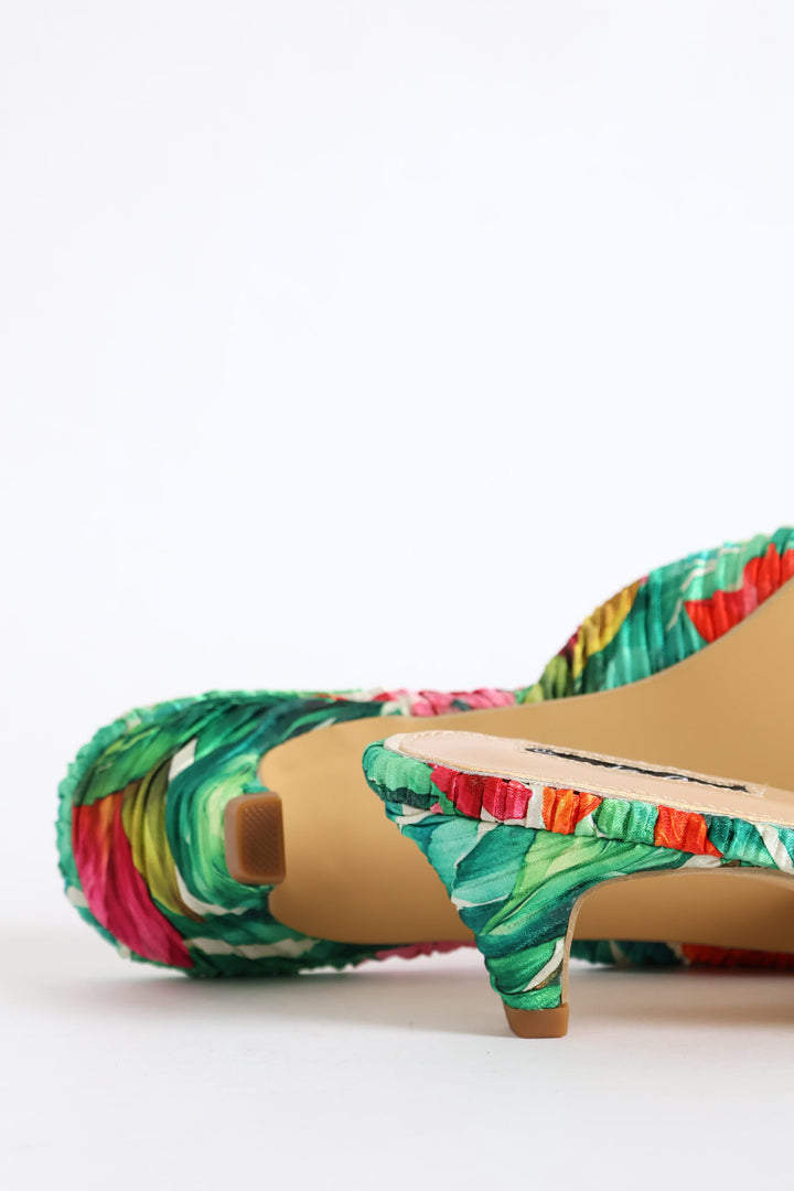 Printed Pleated Mule Heel - Multi