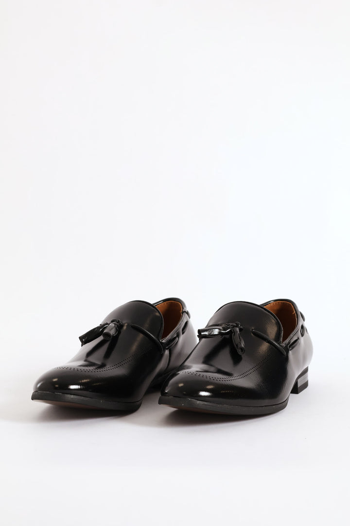 Lazer Punched Detail Tassel Loafer - Black