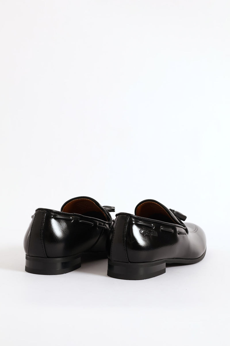 Lazer Punched Detail Tassel Loafer - Black