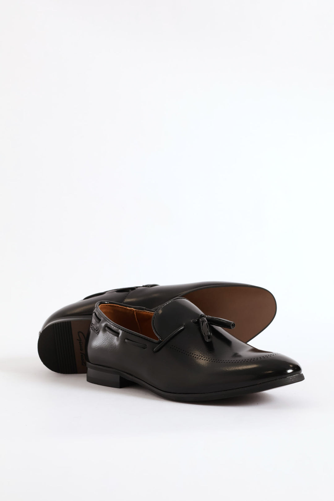 Lazer Punched Detail Tassel Loafer - Black