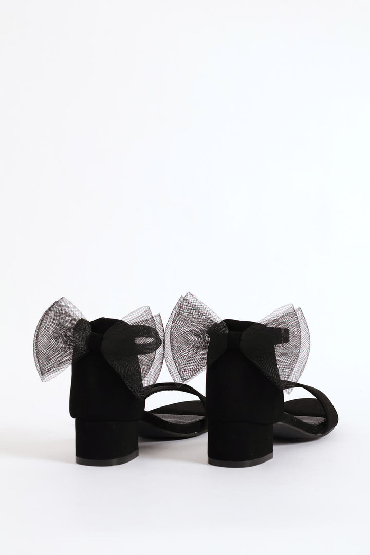 Girls Mesh Bow Heel Sandal - Black