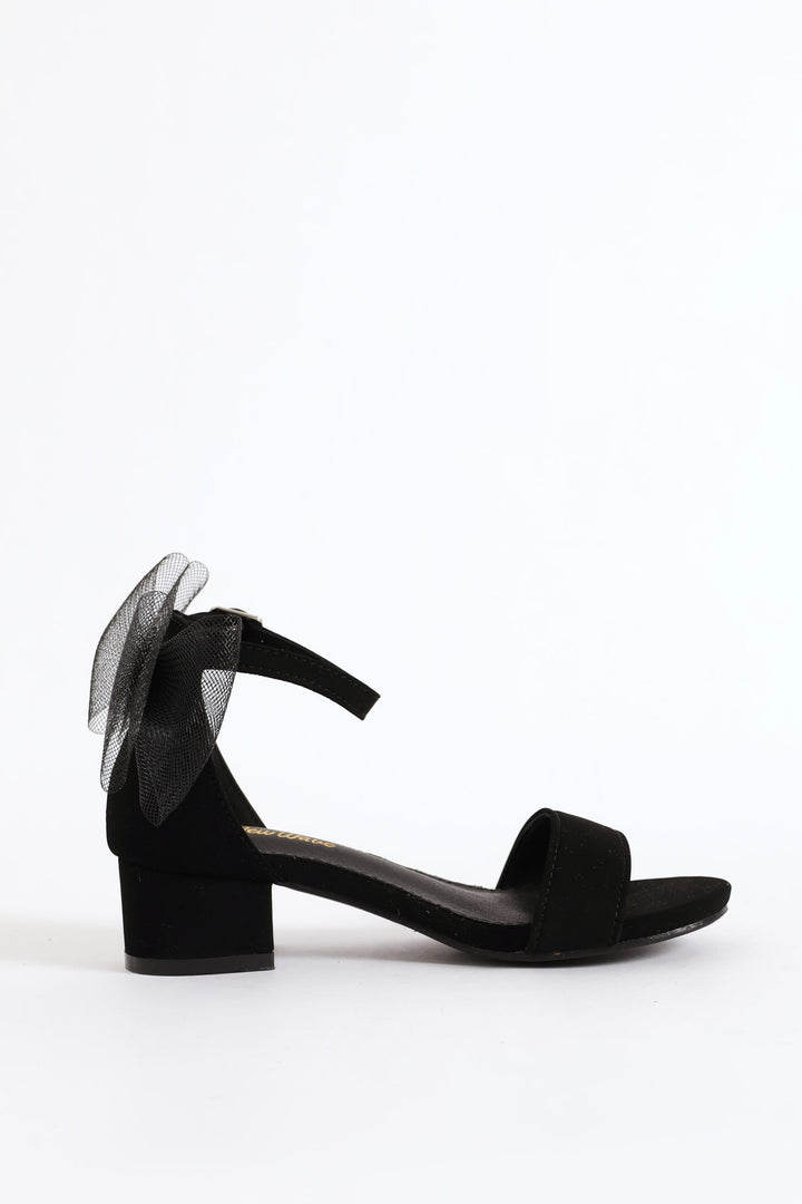 Girls Mesh Bow Heel Sandal - Black