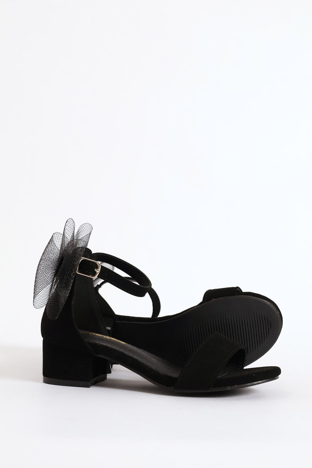 Girls Mesh Bow Heel Sandal - Black