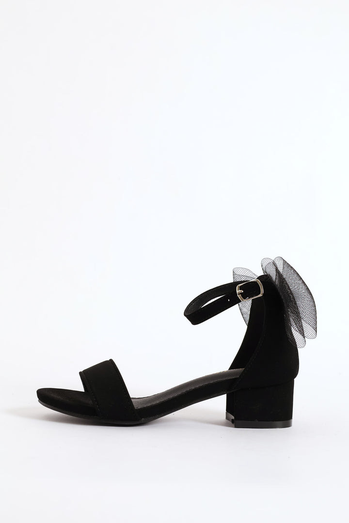 Girls Mesh Bow Heel Sandal - Black