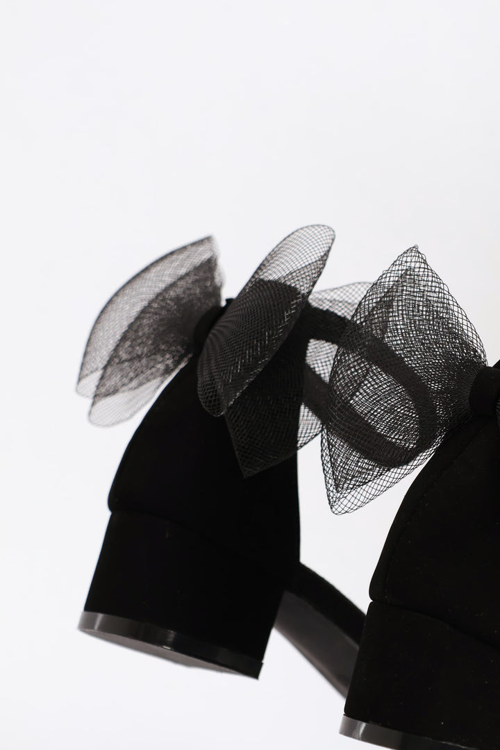Girls Mesh Bow Heel Sandal - Black