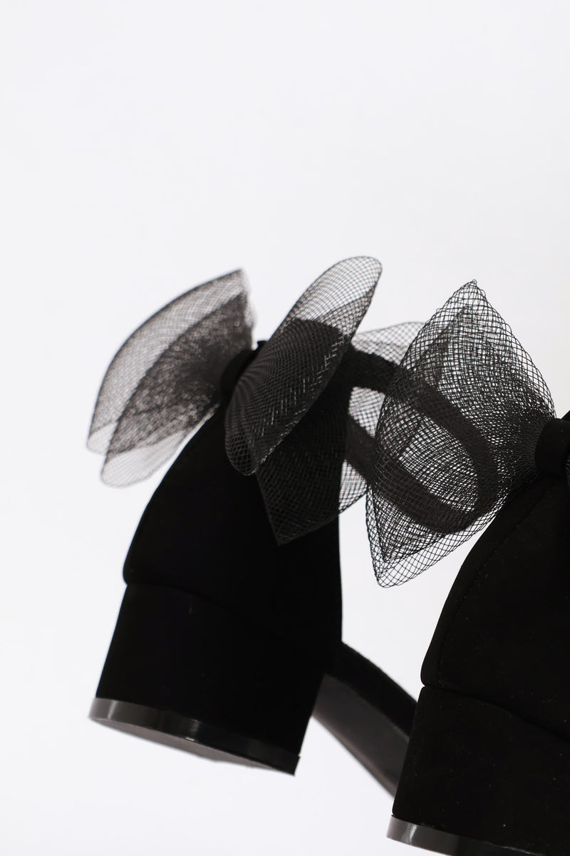 Girls Mesh Bow Heel Sandal - Black