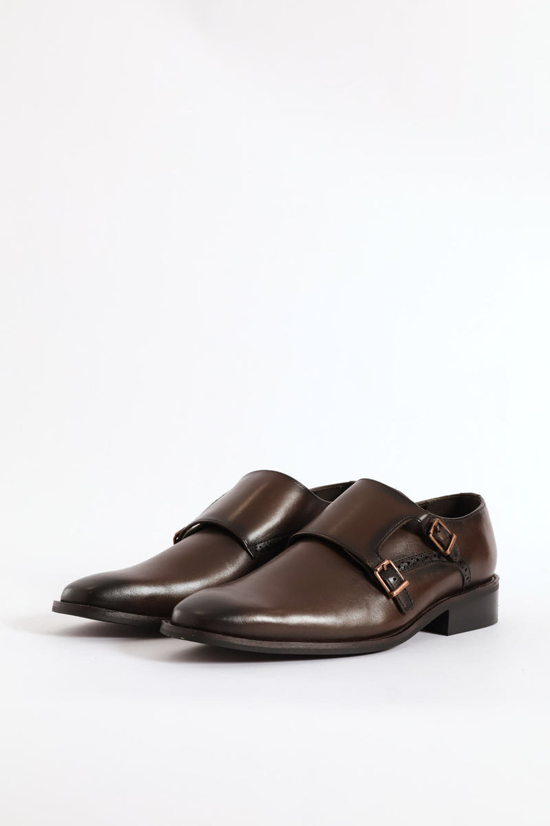 Double Monk Formal Leather Smart Shoe - Brown