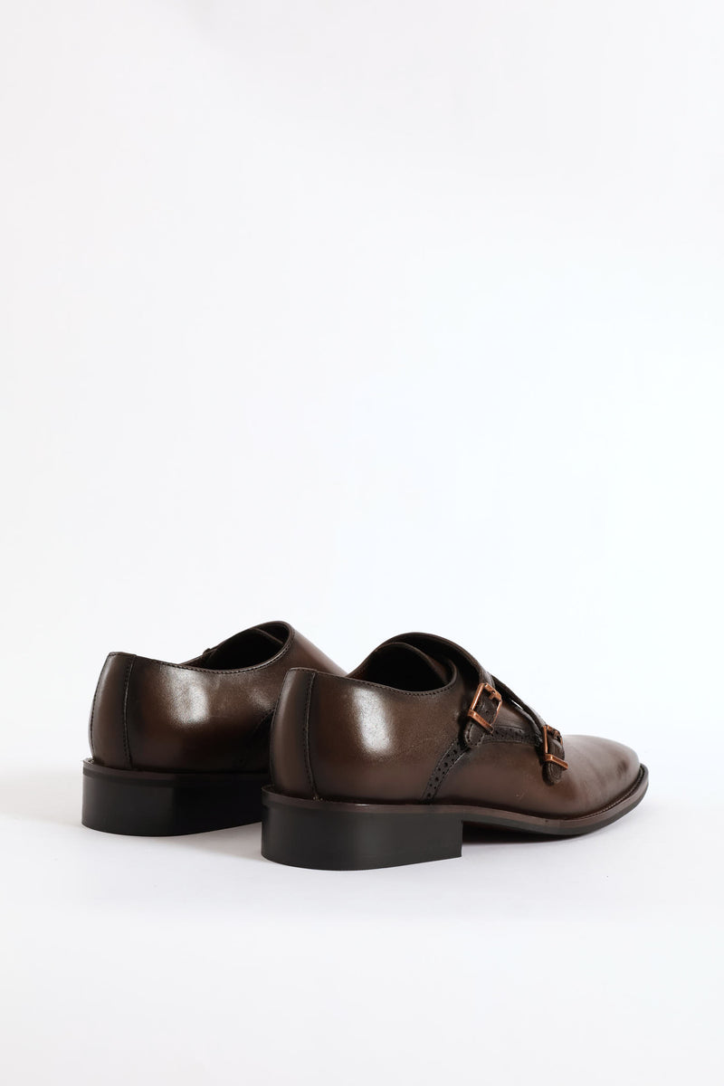 Double Monk Formal Leather Smart Shoe - Brown