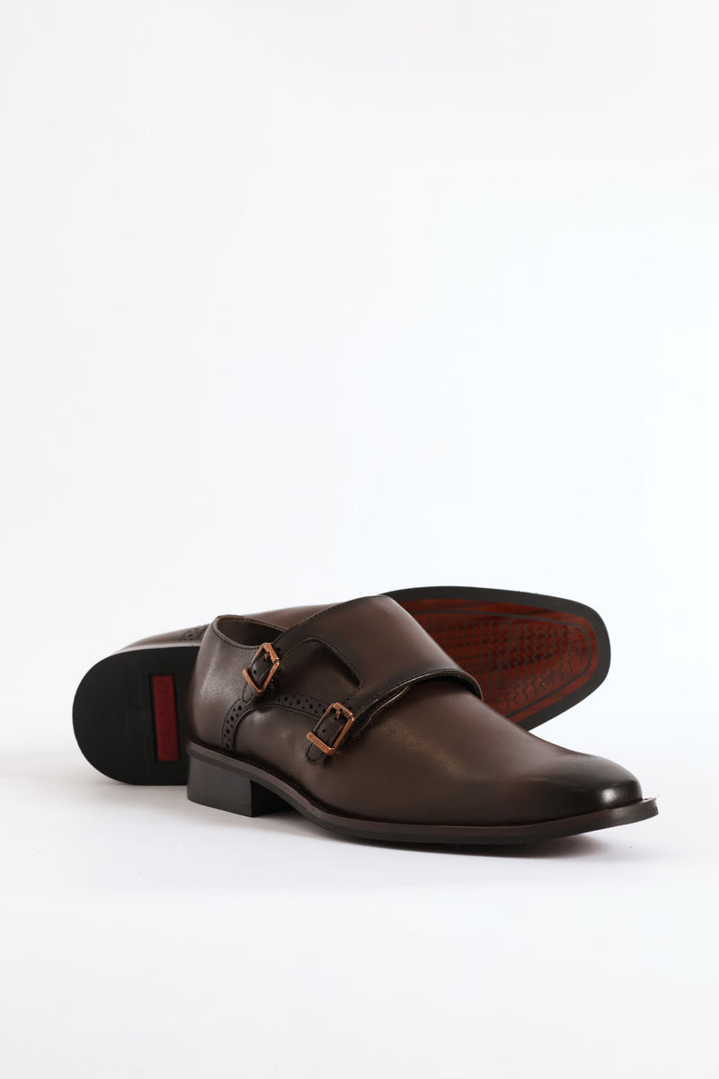 Double Monk Formal Leather Smart Shoe - Brown
