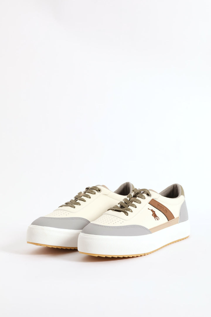 Colour Block Sneaker - White/Sandstone