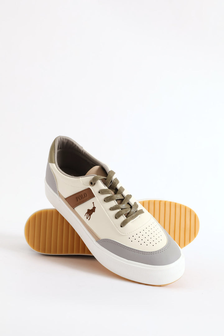 Colour Block Sneaker - White/Sandstone