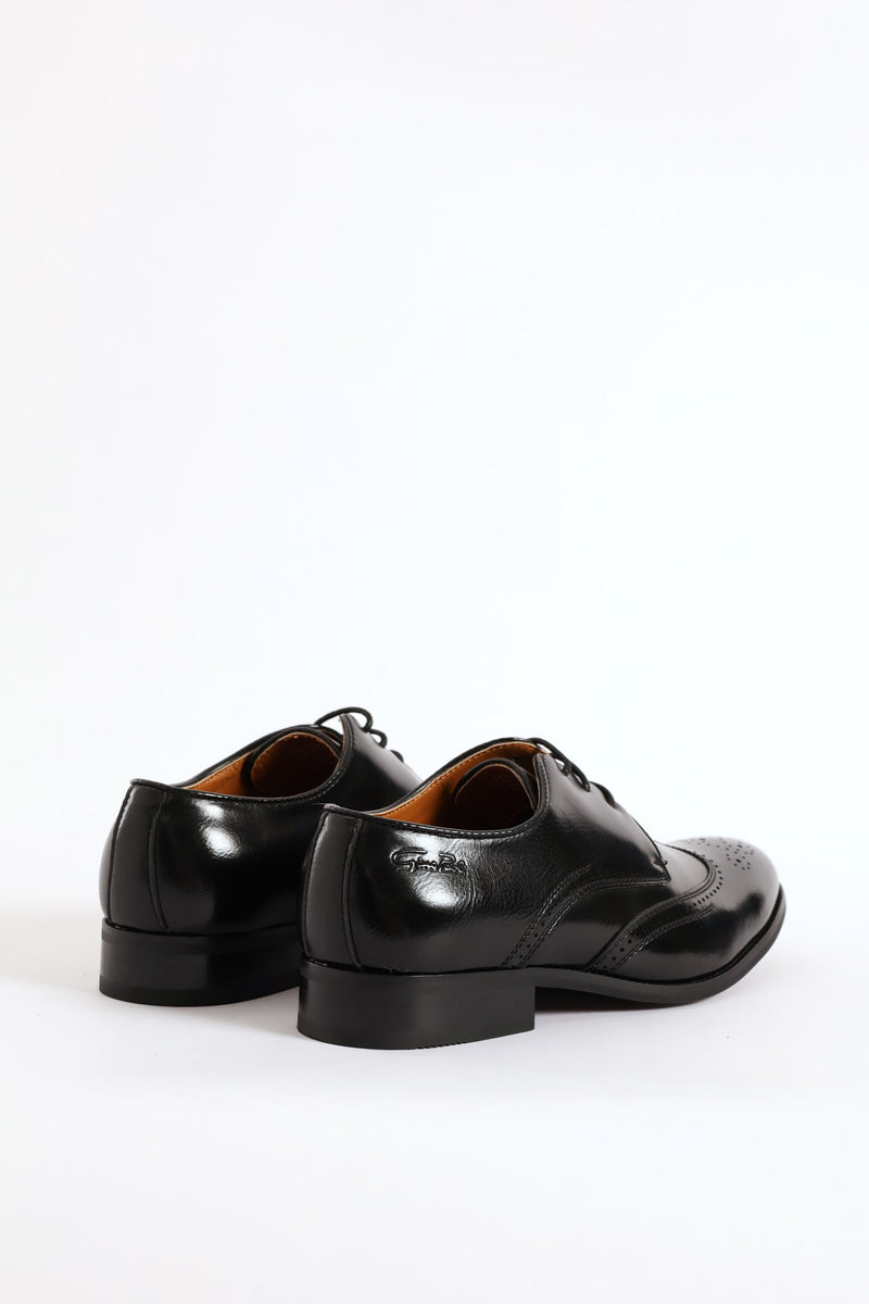 Brogue Wing Cap Derby Shoe - Black