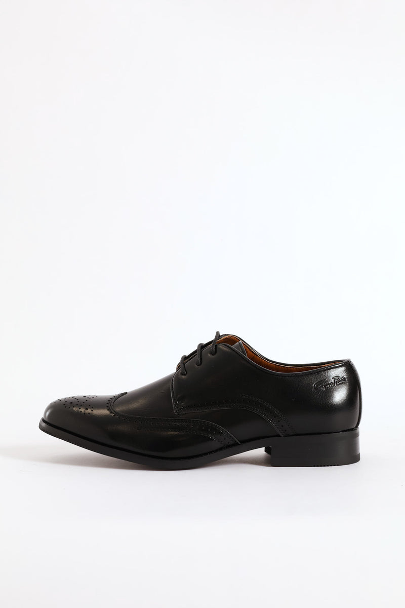 Brogue Wing Cap Derby Shoe - Black