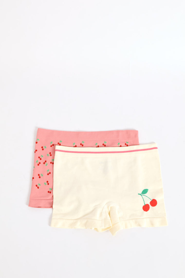 Girls 2 Pack Cherries Seamless Boyleg Panty - Pink