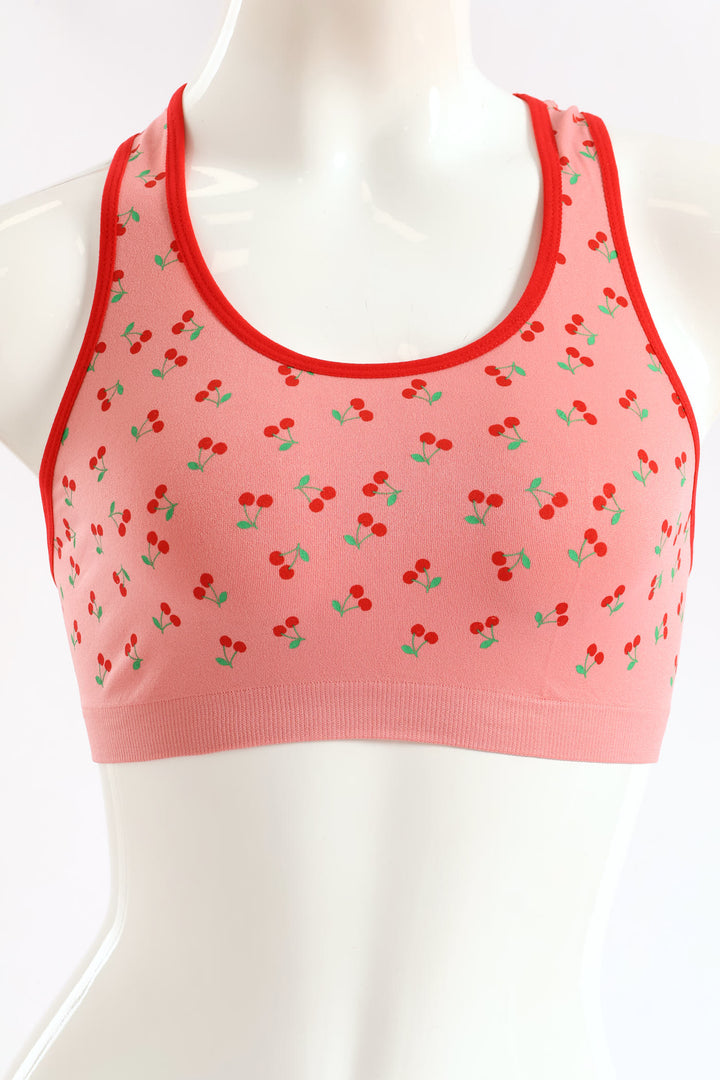 Girls 2 Pack Cherries Seamless Racerback Bra - Pink
