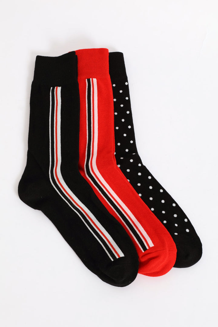 3 Pack Fashion Anklet Socks - Red/Black
