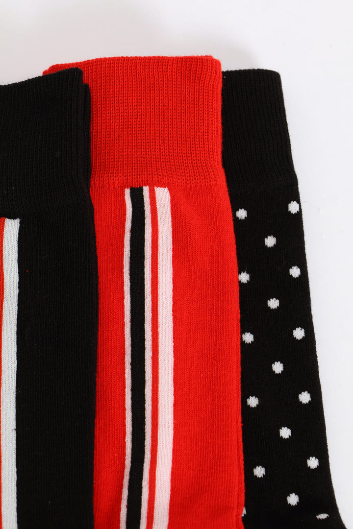 3 Pack Fashion Anklet Socks - Red/Black