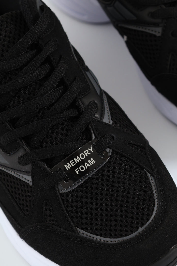 Lace Up Mesh Pu Combo Trainer - Black