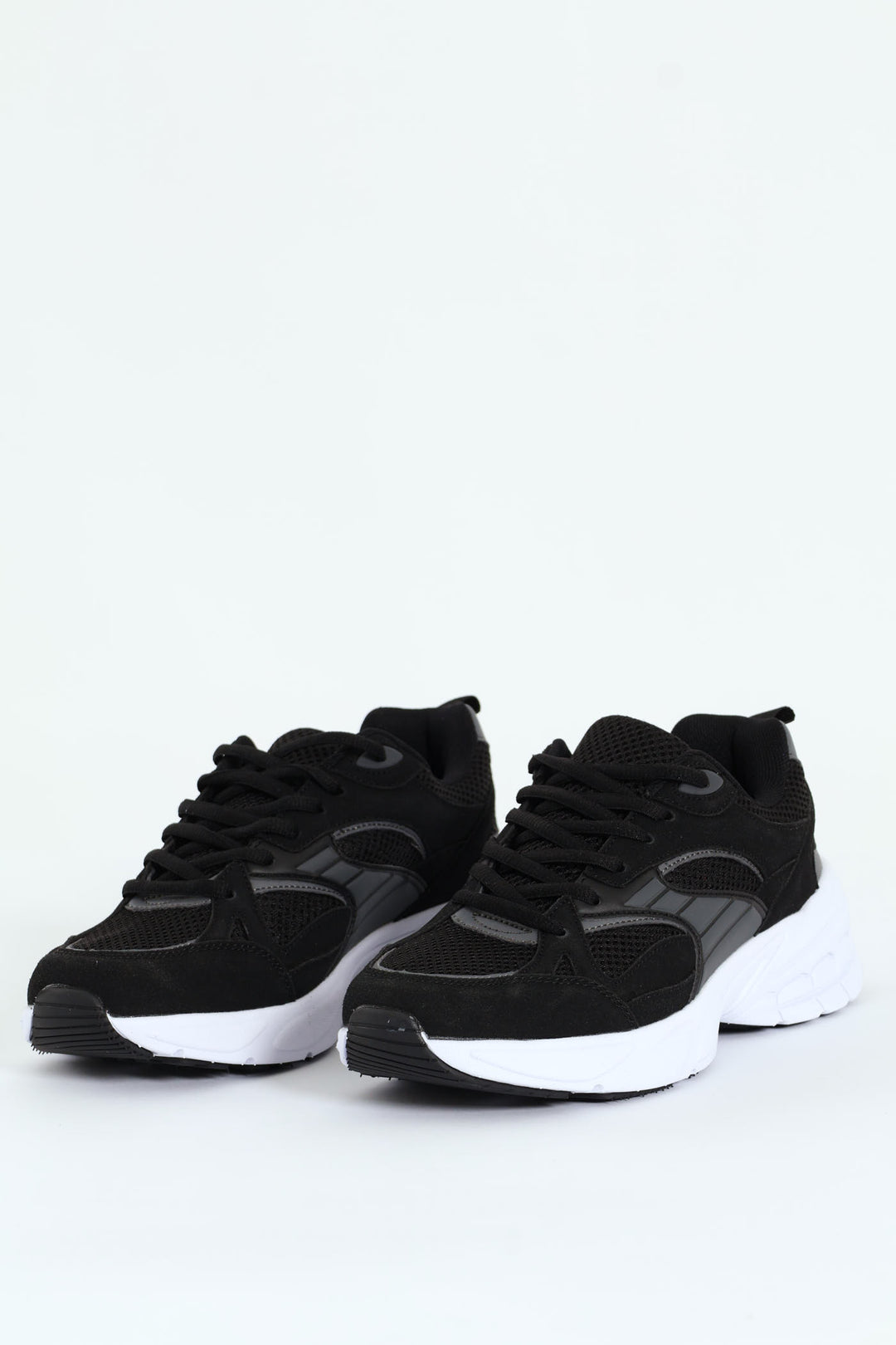 Lace Up Mesh Pu Combo Trainer - Black