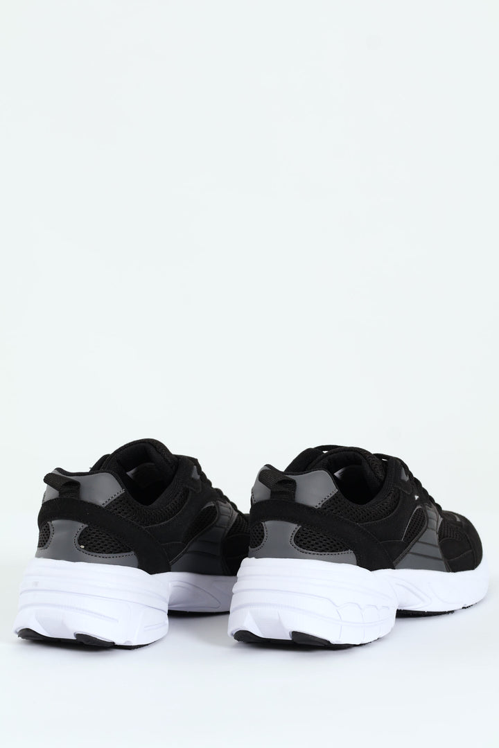 Lace Up Mesh Pu Combo Trainer - Black