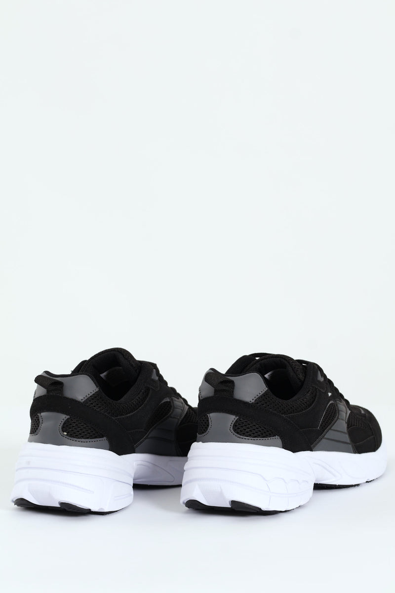 Lace Up Mesh Pu Combo Trainer - Black