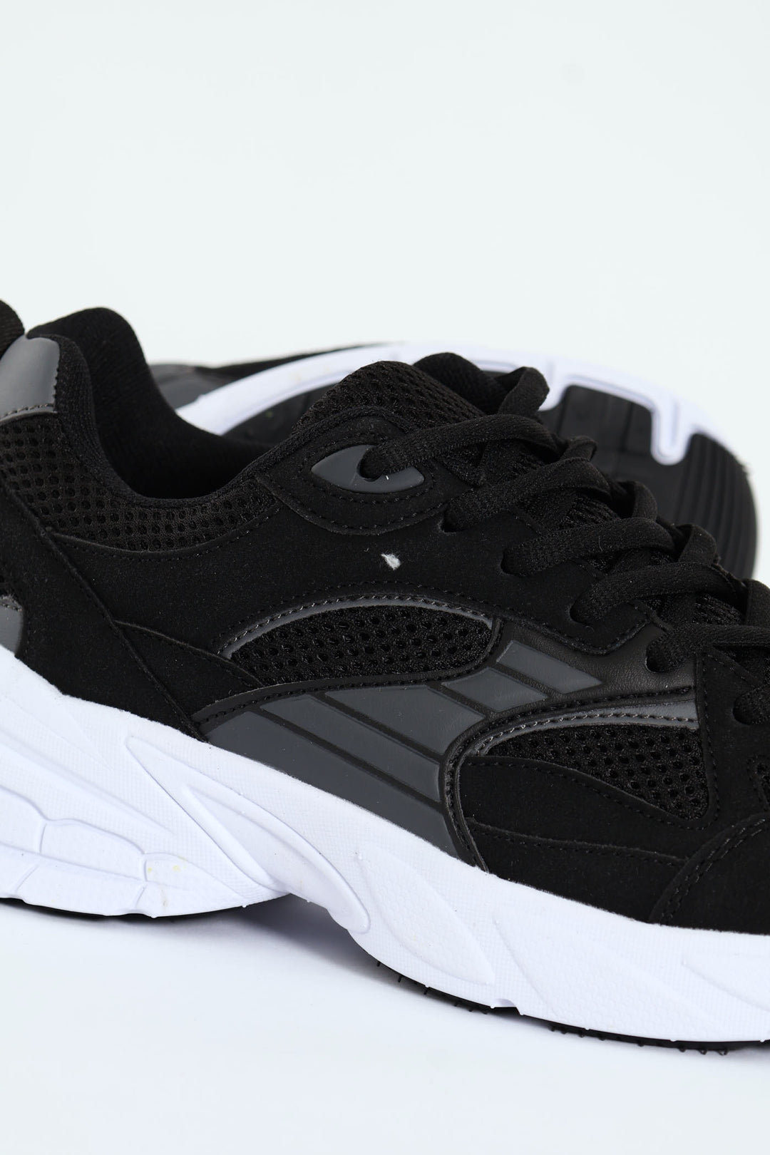 Lace Up Mesh Pu Combo Trainer - Black