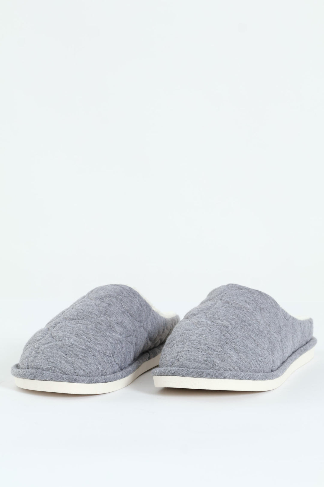 Jersey Knit Mule Slipper With Embossed Hearts - Light Grey