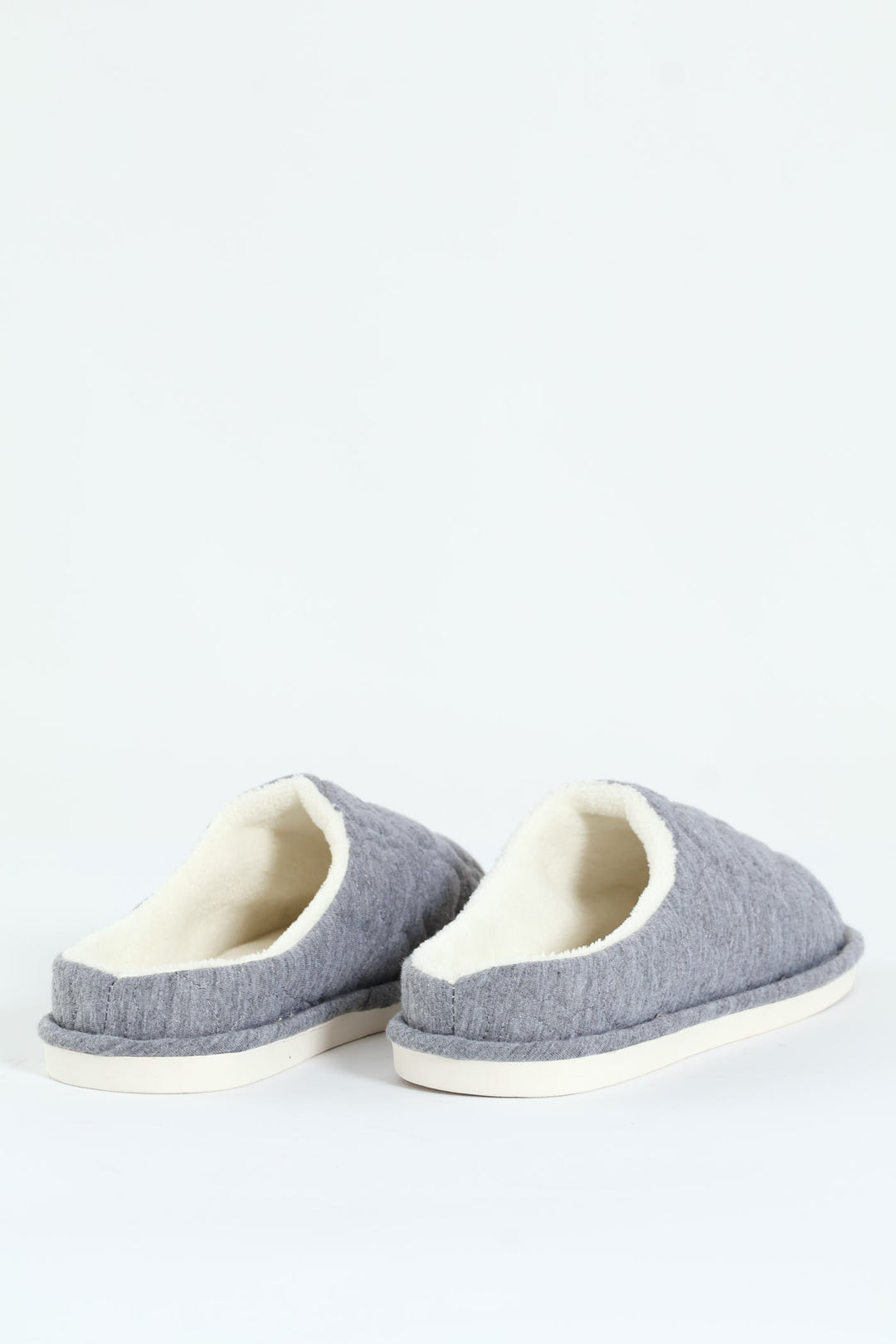 Jersey Knit Mule Slipper With Embossed Hearts - Light Grey