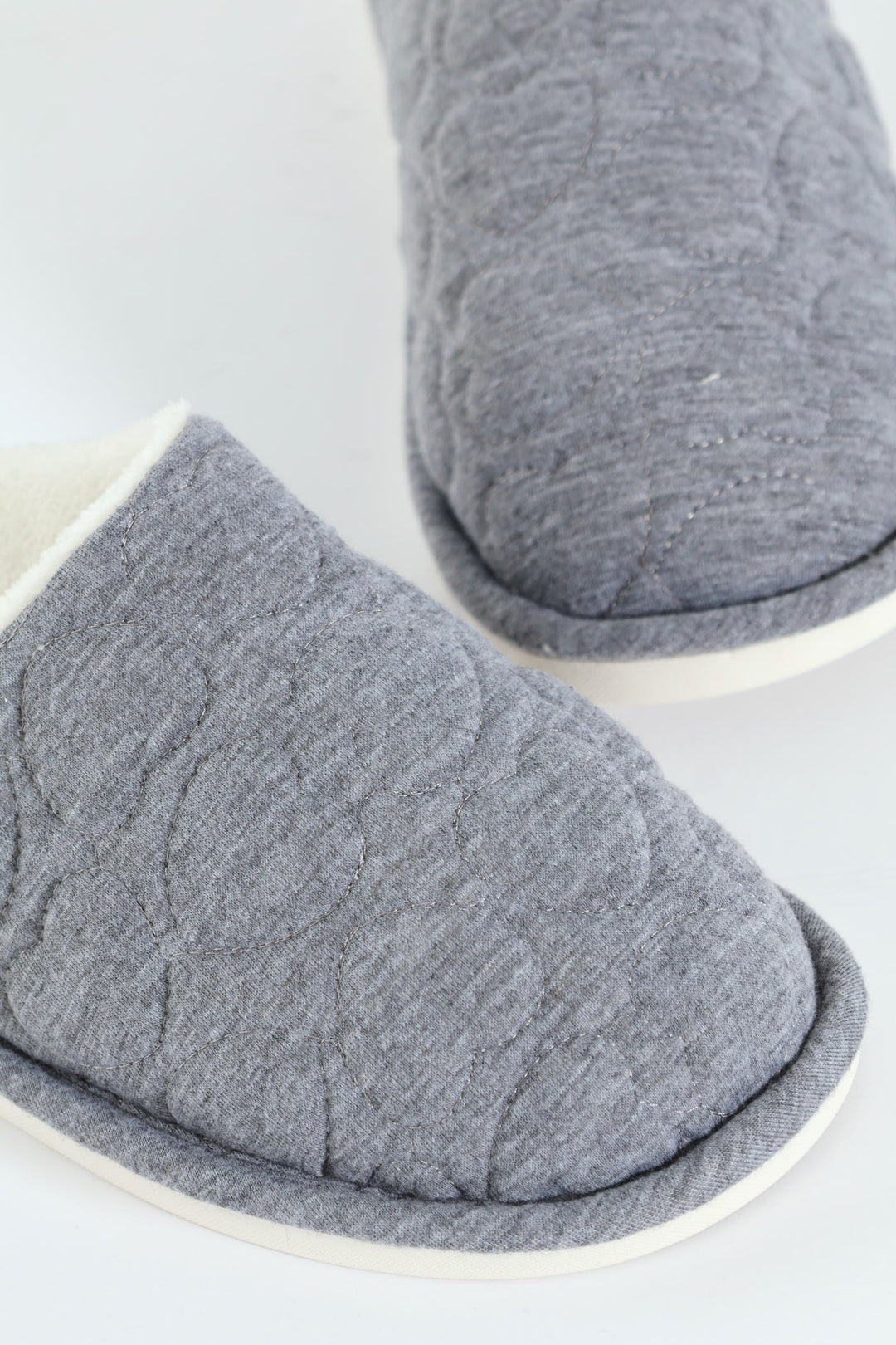 Jersey Knit Mule Slipper With Embossed Hearts - Light Grey