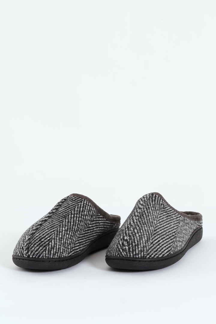 Flannel Upper Half Open Back Slipper - Grey
