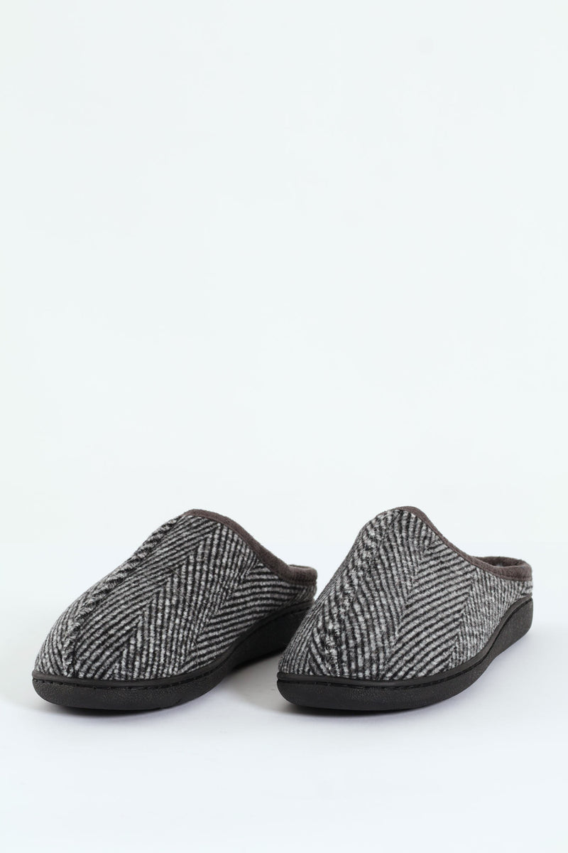 Flannel Upper Half Open Back Slipper - Grey