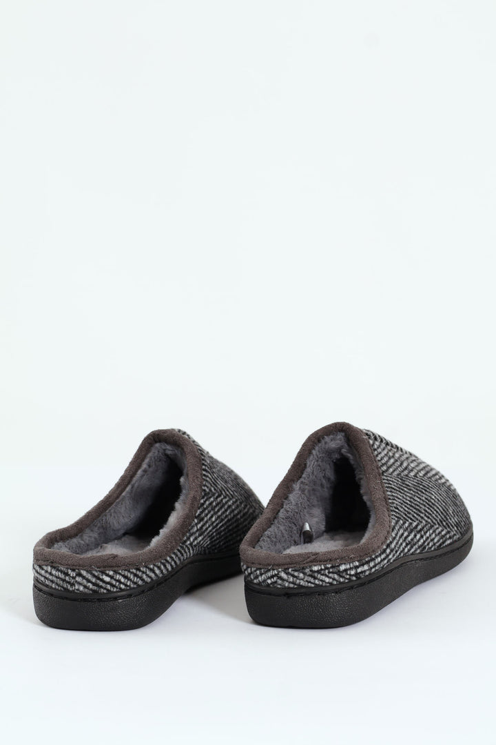 Flannel Upper Half Open Back Slipper - Grey