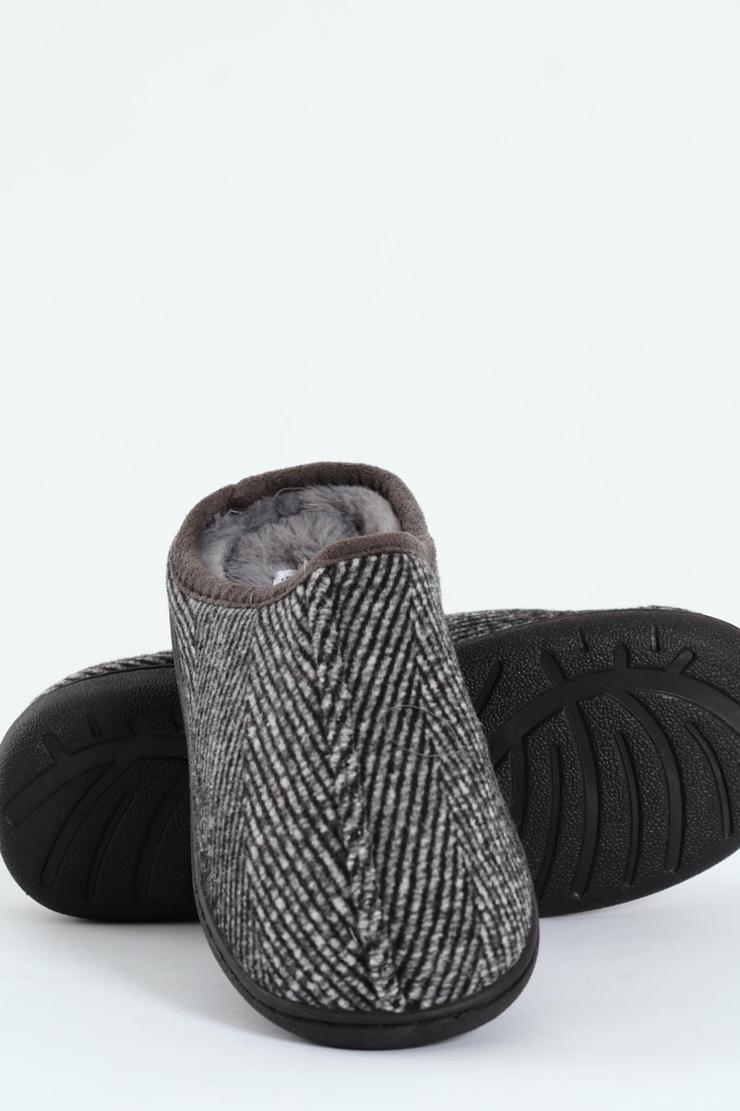Flannel Upper Half Open Back Slipper - Grey