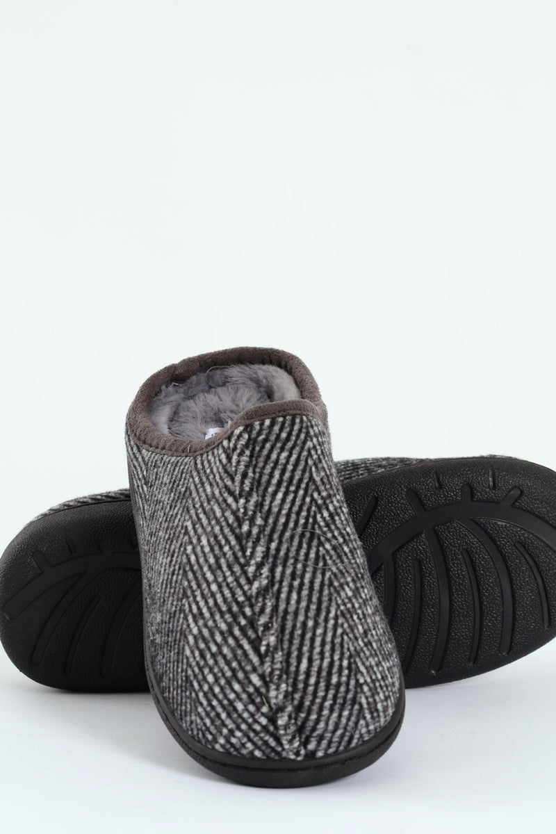 Flannel Upper Half Open Back Slipper - Grey