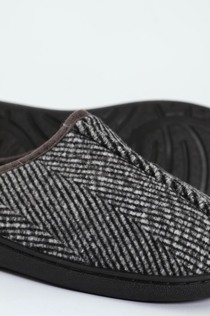 Flannel Upper Half Open Back Slipper - Grey