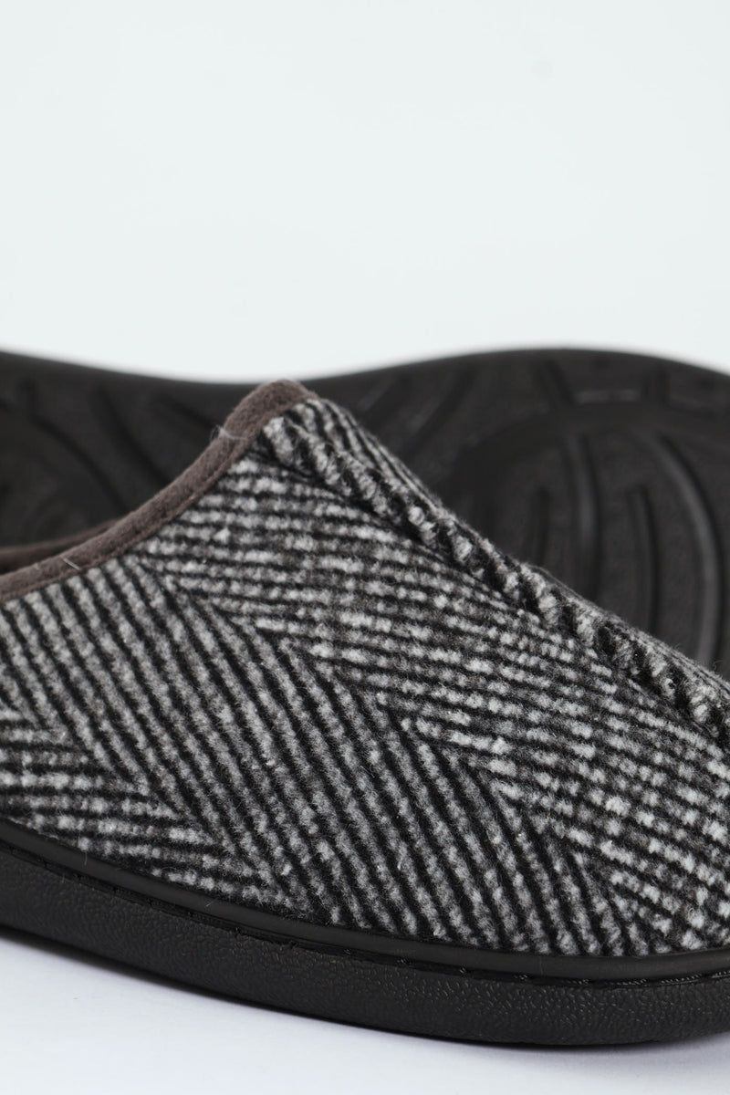 Flannel Upper Half Open Back Slipper - Grey