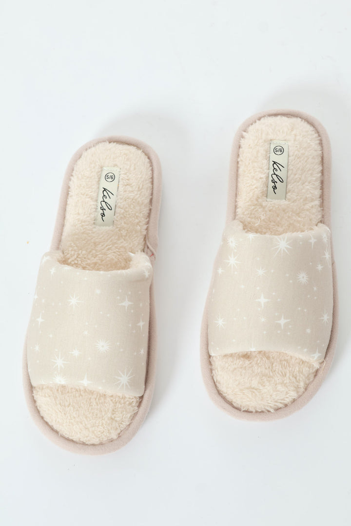 Star Detail Jersey Knit Mule Slipper - Stone