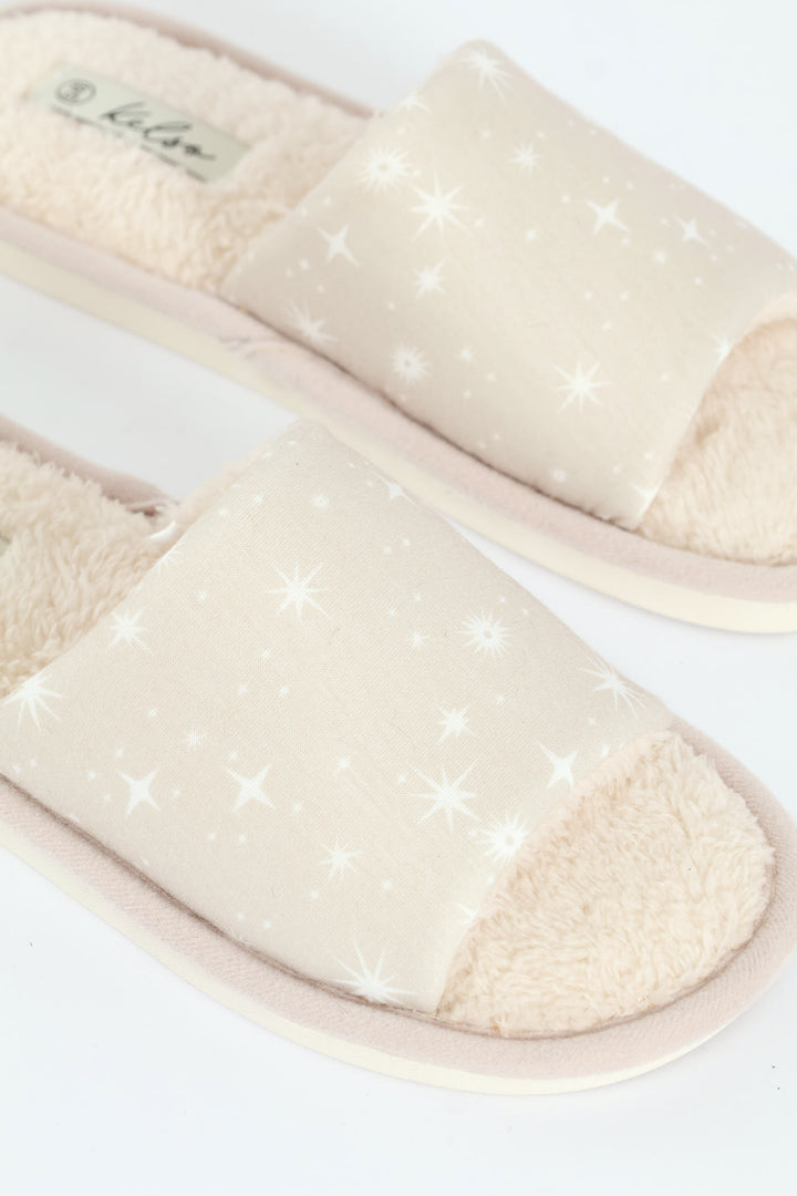 Star Detail Jersey Knit Mule Slipper - Stone
