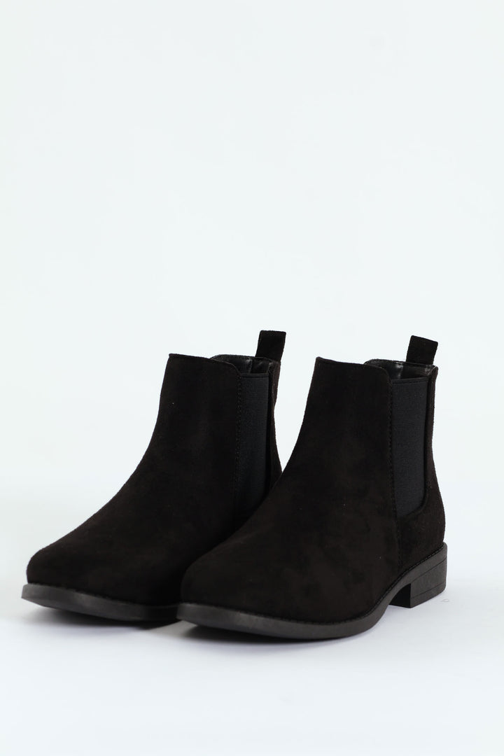 Girls Microsuede Chelsea Boot - Black