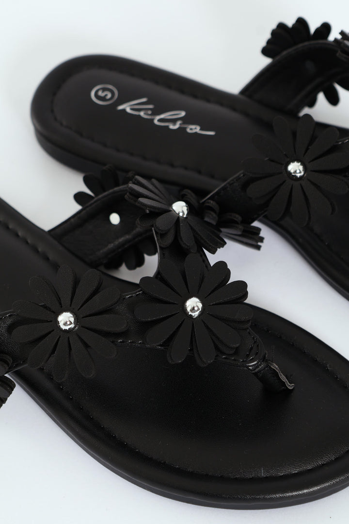 Thong With Daisy Trim - Black