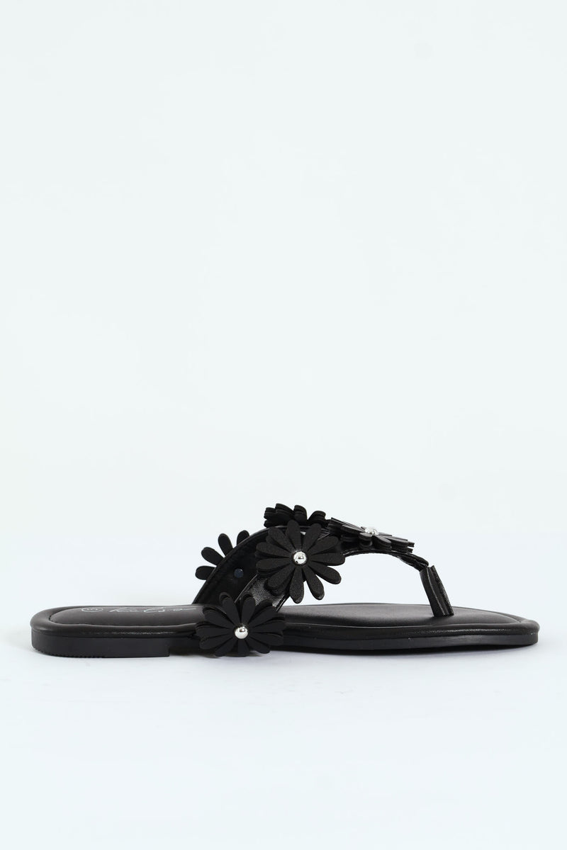 Thong With Daisy Trim - Black