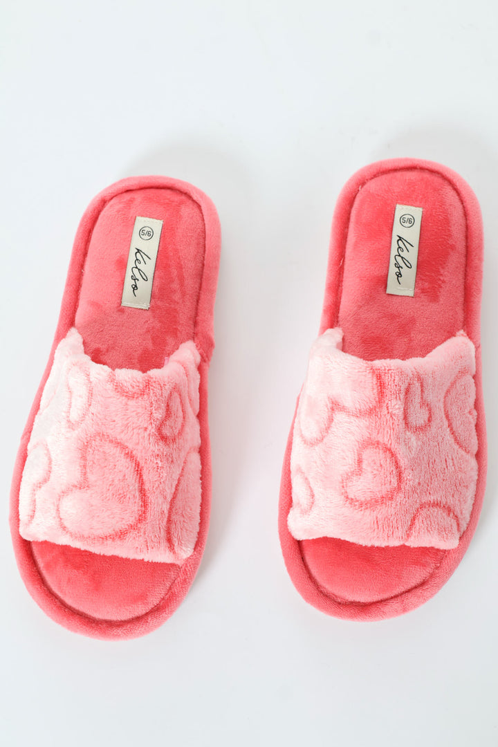 Single Band Mule Slipper With Embossed Hearts - Coral