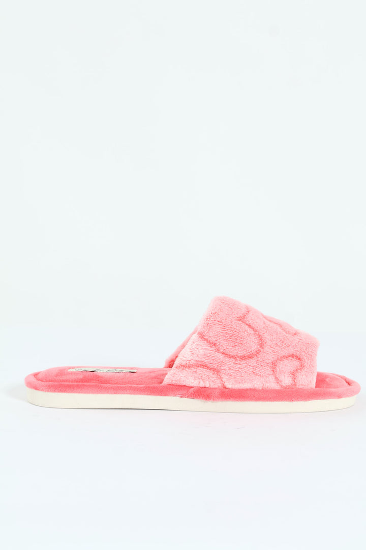 Single Band Mule Slipper With Embossed Hearts - Coral