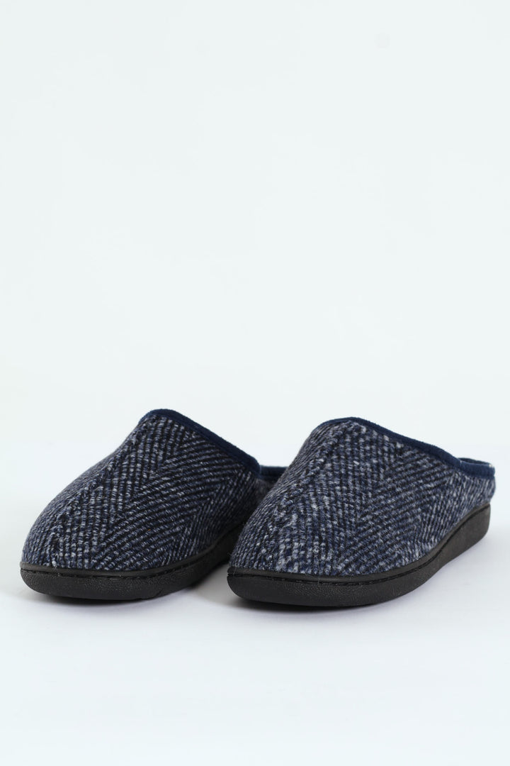 Flannel Upper Half Open Back Slipper - Navy