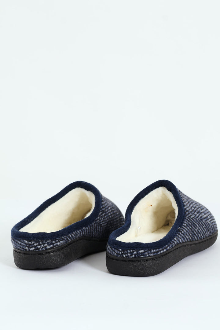 Flannel Upper Half Open Back Slipper - Navy