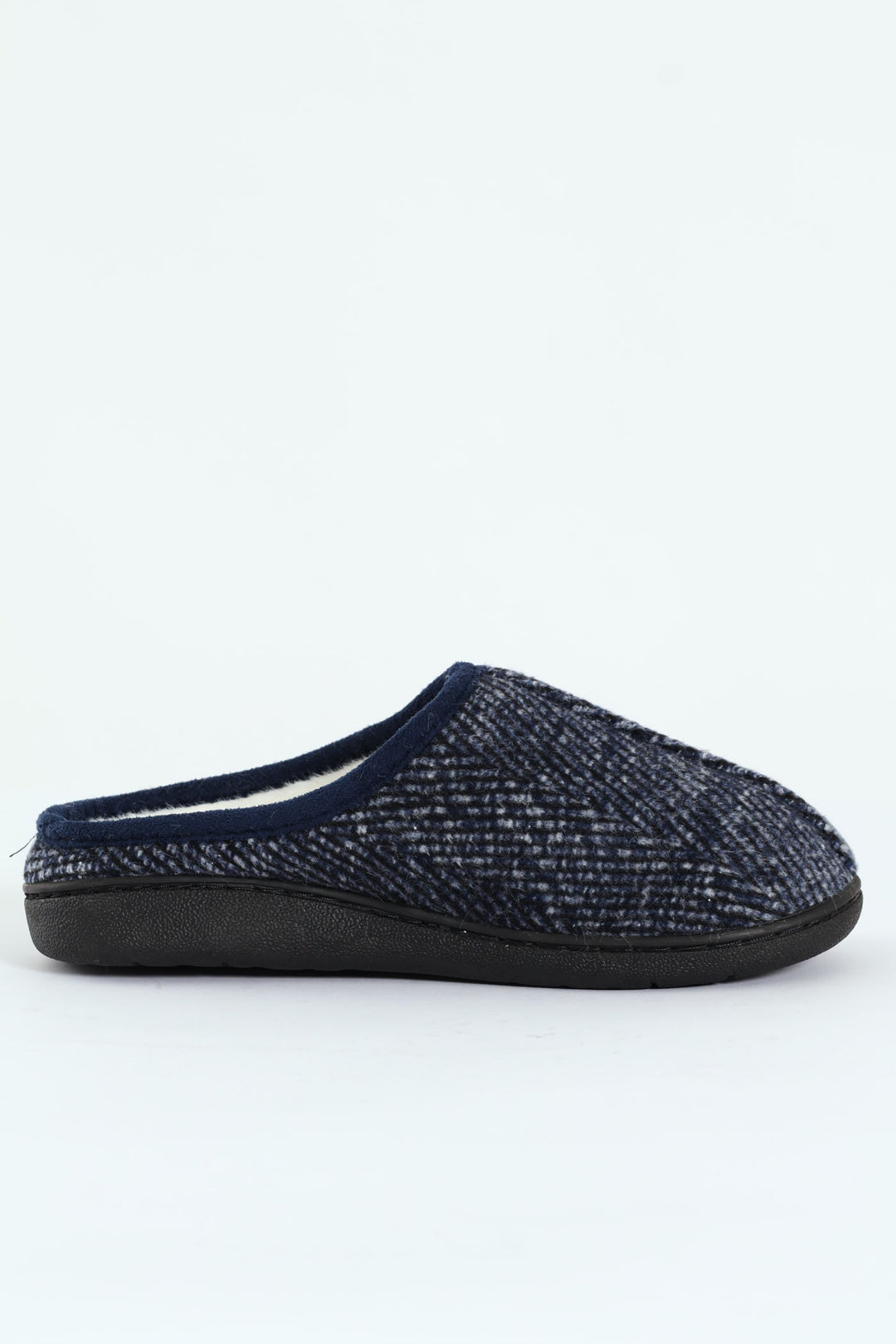 Flannel Upper Half Open Back Slipper - Navy