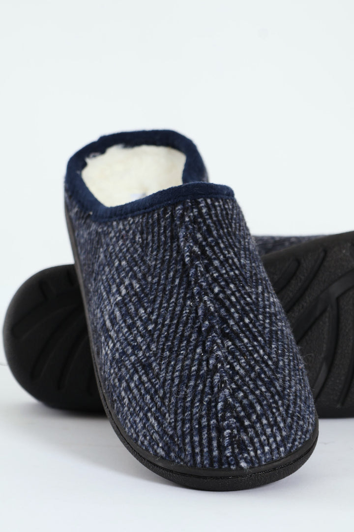 Flannel Upper Half Open Back Slipper - Navy