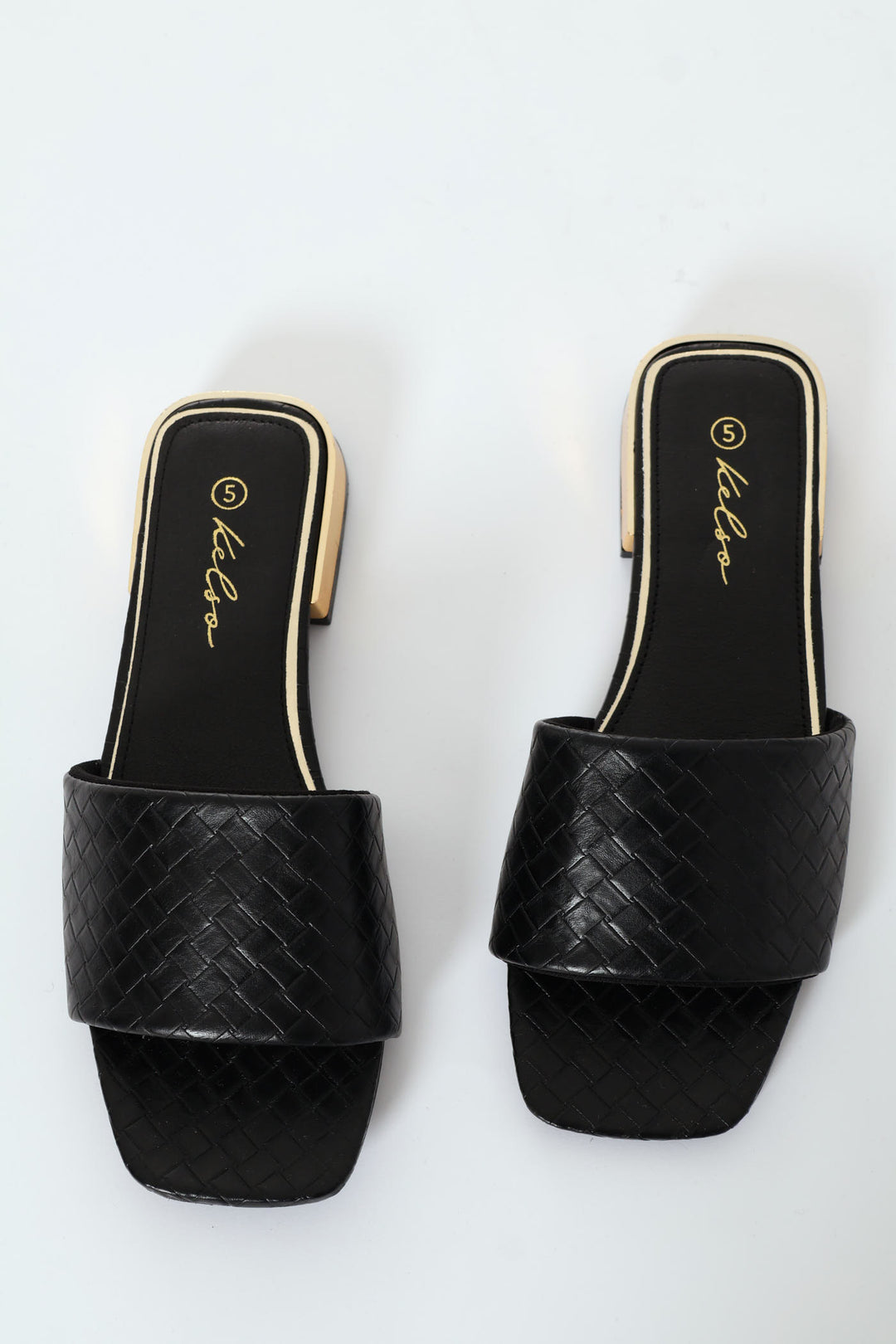 Weaved Single Band Mule Sandal On Low Block Heel - Black