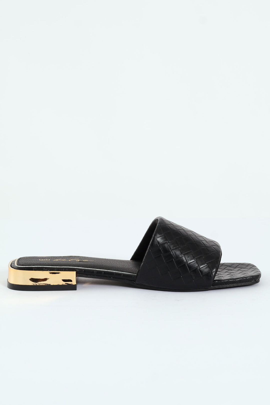 Weaved Single Band Mule Sandal On Low Block Heel - Black