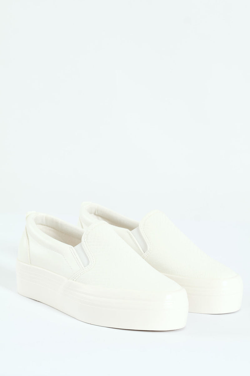 Snake Embossed Platform Slip On Sneaker - White
